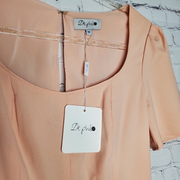 De Philo Peach Open Back Shortsleev Cocktail Dress - Picture 5 of 7